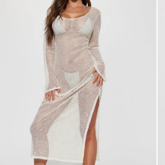 Fashion Nova Other - Fashion Nova Isla Bella ivory crochet long sleeve swim cover up maxi dress